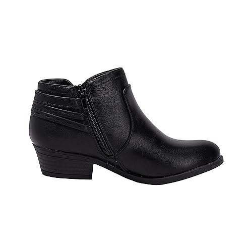 Girls Ankle Booties with Side Zipper and Decorative Buckle – Youth Sizes 11 to 5 – Stylish Low Heel Dress Boots for Kids and Preteens - RICO2