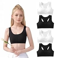 LandReCol 4er-Pack Mädchen-BH aus weicher Baumwolle, bauchfrei & Nicht Gepolsterter Trainings-BH, für Mädchen & Teenager 8-14 Jahre | Crop-Top mit verstellbarem Band