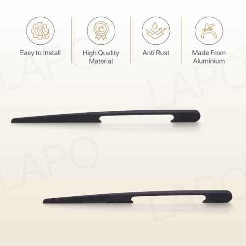 Image of LAPO 18 Inch Pull Handles for Wardrobe and Kitchen Furniture, Ideal for Office Drawers, Smooth Grip Surface, Reliable Hardware Fit, Hole to Hole Size 41.5 cm, Simple Mounting (Black, Pack of 3)