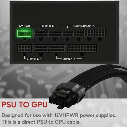 Image of LINKUP - AVA Right Angle 600W PCIE 5.0 16Pin (12+4) High Current Power Cable | Molded & Soldered Type 16AWG Sleeved | Compatible with RTX5000 RTX4000 RTX3000 FE | 70cm Black