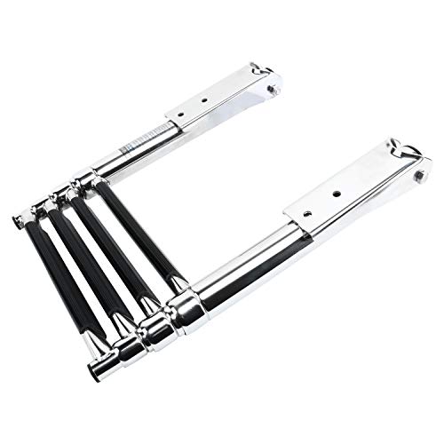 DasMarine 4 Step Ladder 316 Stainless Steel Telescoping Ladder, 900 Pound Capacity for Marine Yacht/Swimming Pool with Retaining Strap (4 Step Ladder)