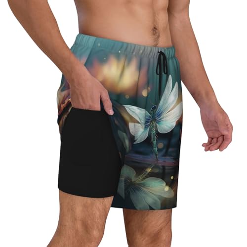 Men's Swim Trunks Quick Dry Board Shorts Dragonfly with Water Lily Beach Shorts with Pocket Bathing Suits for Men2