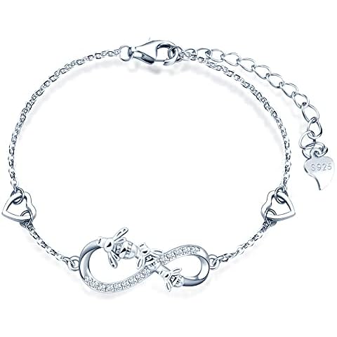 MicLee Bracelet for women girl, 925 sterling silver bracelet, Cute little bee and infinity symbol bracelet, Inlaid zircon, animal jewelry, adjustable chain, silver Cover