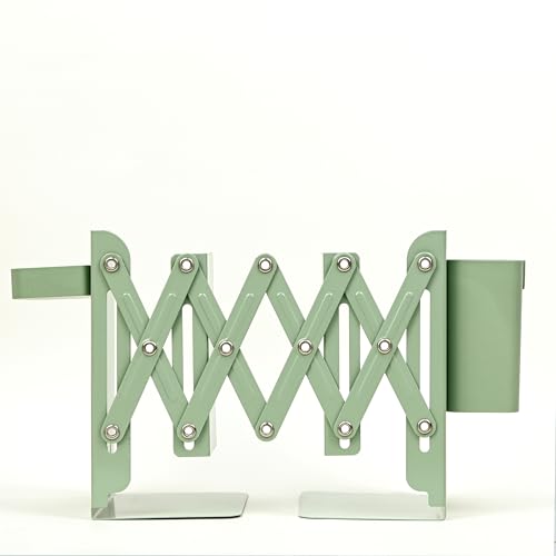 Image of Adjustable Bookend Organizer with Pen Holder | Expandable Desk Bookshelf for Office, Study, and Home | Book Rack Stand for Books, Files & Stationery (Extends Up to 17 Inches) - Green