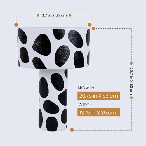 Image of Handcrafted Rhythm Dome Table Lamp with White & Black Spotted Pattern, Modern Decorative Bedside Lamp, E27 Bulb Compatible (53 cm H x 35 cm W) (White, Black (Spotted Design))