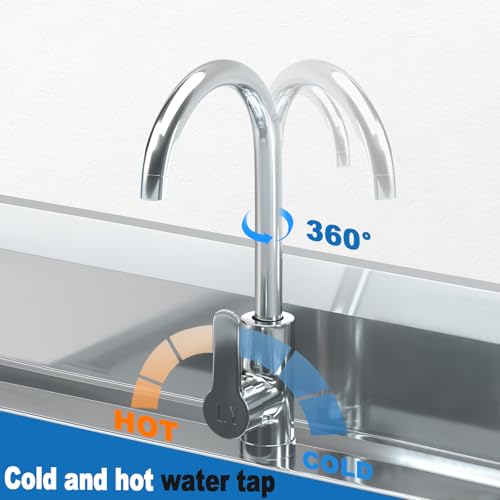 Image of Utility Sink Freestanding Single Bowl Laundry Sink with Hot and Cold Water Plumbing Stainless Steel Sink for Kitchen and Bathroom Farmhouse Style