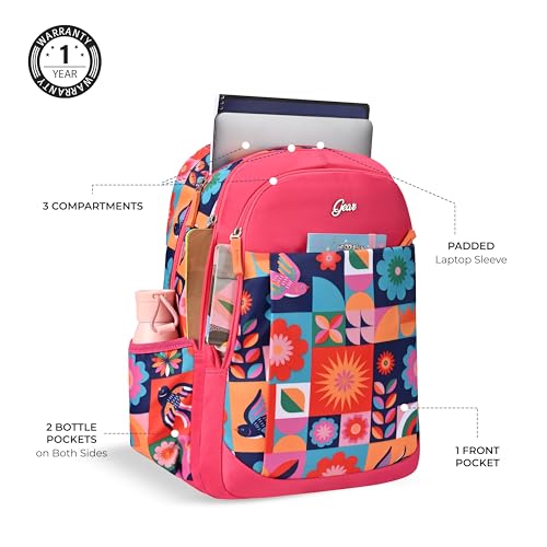 Image of Gear Florentine 17 inch /20L Medium Water Resistant School Bag /Casual Backpack /Daypack /Laptop Bag for Boys /Girls (Pink - Blue)