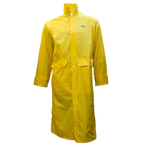 RK SAFETY RC-PP-YEL44 Yellow PVC Polyester Trench Rain Long Coat with Hoodie (Yellow, Large)