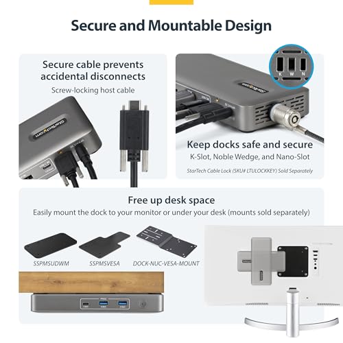 Image of StarTech Driverless USB4 Dock, Dual 4K 144Hz for Mac and Windows, 100W | Universal USB-C dock, M4 and M5 MacBook, Plug-and-play, Single 8K 60Hz DisplayPort, 2.5GbE, Lock slot