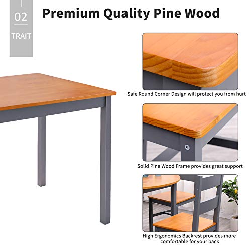 image for Mecor 4-Piece Kitchen Dining Table Set, Modern Solid Wood Table w/ 2 C