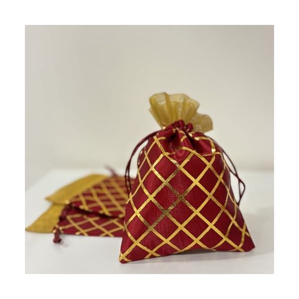DIVE DECOR Silk Potli Bag for Women and Girls - Ladies Small Potli Bag for Parties, Weddings, and Festive Season (Pack Of 6, Maroon) - Image 6