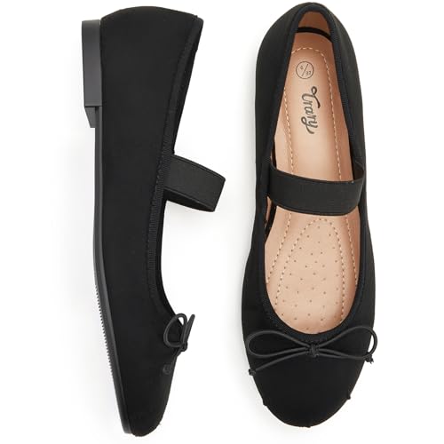 Image of Trary Flats for Women Closed Round Toe Ballet Flats Mary Jane Shoes Women with Elastic Strap Cute Bowknot Comfortable Dress Shoes for All-Year Daily Work Casual Wear