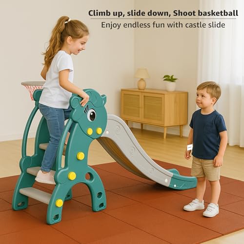 Image of Amazon Brand - Solimo Kids Garden Unicorn Slide - Large | Indoor Toy | with Basketball I24+ Months, Multicolor