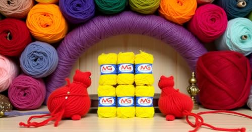 Image of Lemon Wool Ball Hand Knitting Art Craft Soft Fingering Crochet Hook Yarn, Needle Knitting Thread Dyed - Pack of 14