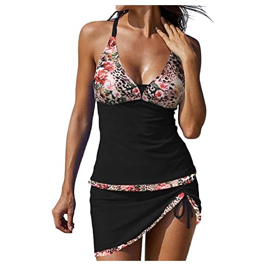 riou Tankinis Mujer 2023 Talla Grande Push Up Acolchado Swimsuit BañAdores Brasileño Camisola + bañador Ropa de Playa Chica Monokini Braguitas Swimwear Beachwear, Negro, XXL