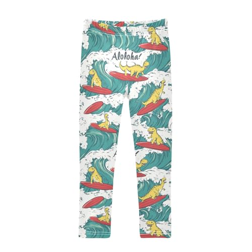 Dinosaurs Surfing Girls' Leggings Toddler Doodles Red Surf Kids Yoga Pants Dance Active Tights 4T