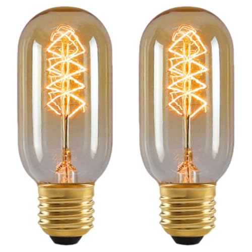 Toyhood 2 Pcs LED Edison Bulb, Vintage Light Bulb E27 Edison Screw Bulb T45 Decorative Light Bulb Retro Filament Bulbs Retro Amber Glass Lamp Dimmable Screw Bulb 40W Amber Warm White 2700K