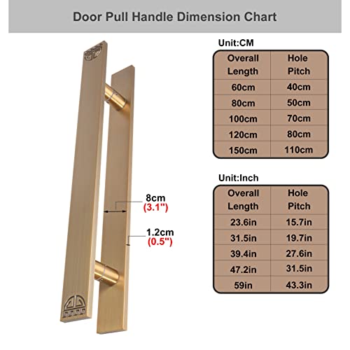 Poignée de porte rétro pour rénover une entrée, laiton oriental robuste 80cm