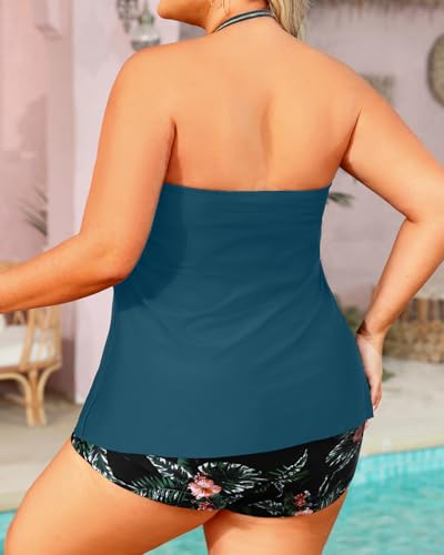 Image of Daci Plus Size Bandeau Tankini Swimsuit for Women 2 Piece Halter Swim Top with Shorts Tummy Control Bathing Suits