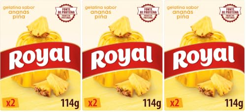 Royal Gelatina Sabor Piña, Preparado en Polvo 10 Raciones, Pack 2 x 57 g - 114 g (Paquete de 3)
