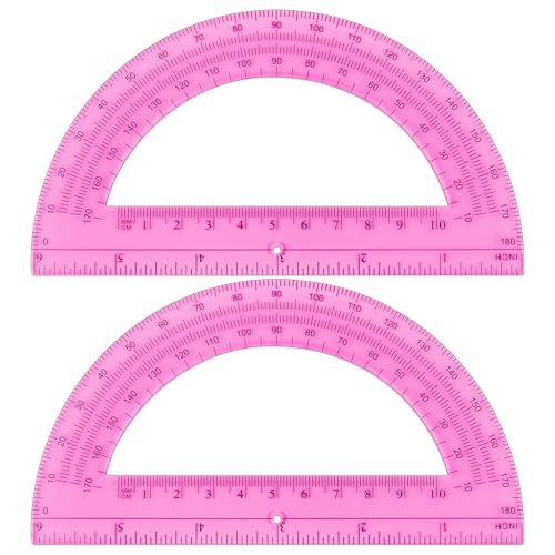 Unjoo Plastic Protractor Math Protractors 180 Degrees for Geometry Classroom Student School Office Supplies, 6 Inch, Pack of 2 (Pink)
