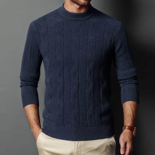 Mens Mock Turtleneck Sweater 100% Wool Fashion Classic Twisted Knit Long Sleeve Pullover4