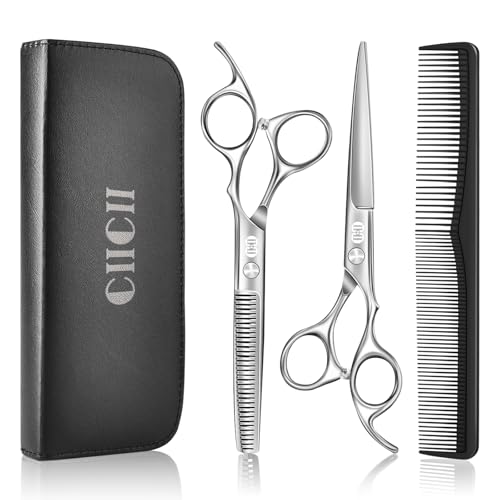CIICII Kit Ciseaux Coiffure Professionnel, Ciseaux de Coiffure (6,7 Pouces Ciseau Cheveux & Ciseaux Desepaississant Cheveux) pour Hommes Femmes, Salon de Coiffure à...