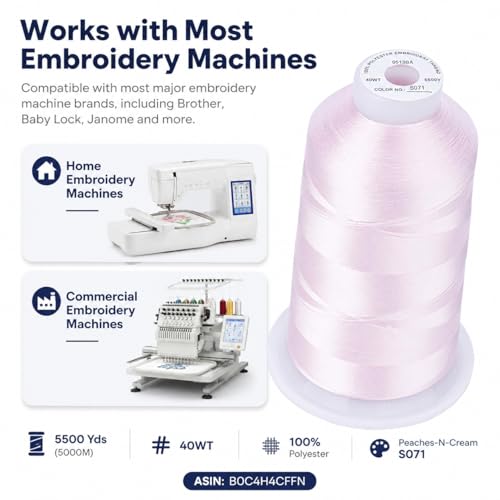 Image of Simthread 5000M 40WT Polyester Embroidery Thread, Peaches-N-Cream S071 | 5000M 40WT polyester thread feeds smoothly for machine embroidery, monograms, logos, patches and quilting.