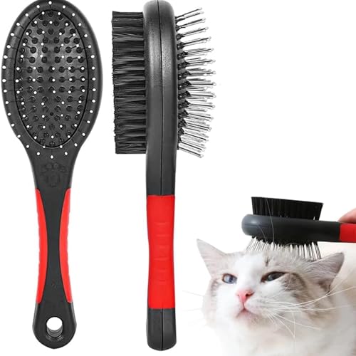 PARENCE.- Spazzola bifacciale per cane e gatto - Spazzola per toelettatura 2 in 1, perni in metallo antigroviglio + setole morbide, rimuove i peli morti e leviga il pelo