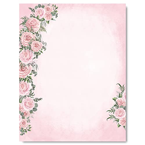 AnyDesign 80 Pack Spring Stationery Letterhead Paper Pink Rose Watercolor Floral Letter Paper Flower...
