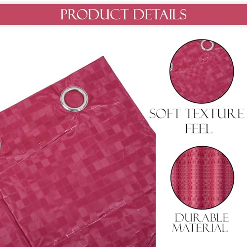 Image of Kuber Industries 7 Ft Waterproof Check Eyelet Shower Curtains for Bathroom | Washroom Partition Screen & Wall Divider Parda for Bath | Pink
