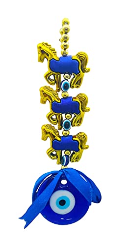 Image of Reiki Crystal 3 Horse Gold Wall Hanging Fengshui for Prosperity, Good Luck, Evil Eye Protection, Home, Office, Car, Door, Gift - Multicolour