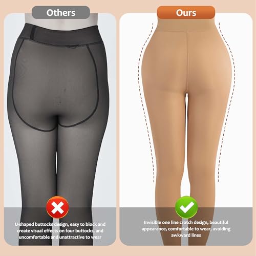 Image of UISLII Fleece Lined Tights Women, Warm Stirrup leggings, Fake Translucent Thermal Skin Colored Tights for Winter(Suntan M-M)