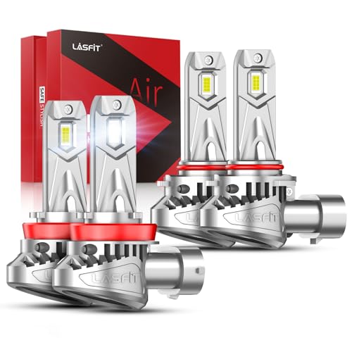 LASFIT BEAM H11 9005 Bulbs, 30000lm 800% Brightness 2025 Upgrade Super Bright 6000K Cool White H8/H9 HB3 Fog Light Bulbs, Real 1:1 Mini Size with Cooling Fan, Plug and Play Non-Polarity, Pack of 4