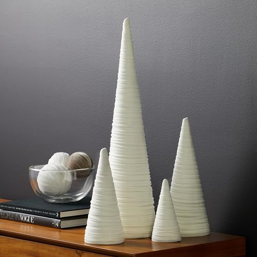 Image of Your Heart's Content Light Ivory Velvet Trees Set of 4, Winter White Minimalist Home Decor, Valentine Tabletop Tree, Holiday Wedding Centerpiece, Cozy Bookshelf Accent, Gift for (Light Ivory)