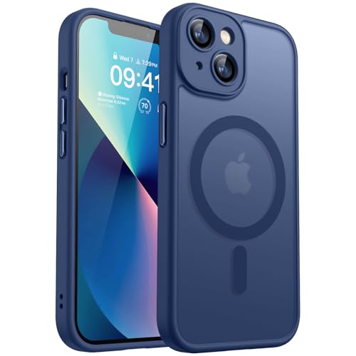 CANSHN Magnetica Cover per iPhone 13 Mini(5.4 Pollici), [Protezione Completa Della Fotocamera] Custodia Traslucida Opaca Protettiva Sottile Antiurto,Blu Profondo