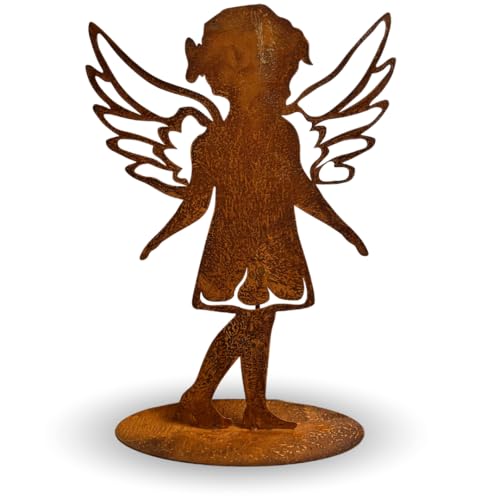 Terma Gartenfiguren rost Weihnachts Engel 50 cm Grabdeko Metall Stahl Rost Edelrost Gartendeko Weihnachtsdeko Grabdekoration Gedenkschild