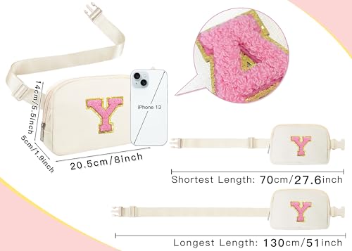 Image of COSHAYSOO Valentines Birthday Initial Gifts for Women Teen Girls 5 6 7 8 9 10 11 12 13 14 Year Old Ivory Fanny Pack for Girls Belt Bag Crossbody Travel Purse Unique Trendy Cute Stuff Chenille Letter Y