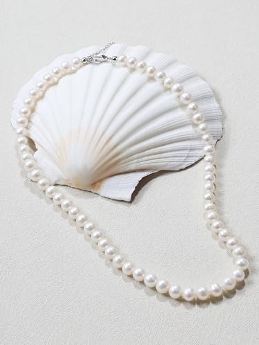Classic Round Freshwater Pearl Necklace for Women, 7-8mm AAAA Grade Pearls, Stainless Steel Adjustable Pearl Strand, Elegant Jewelry4