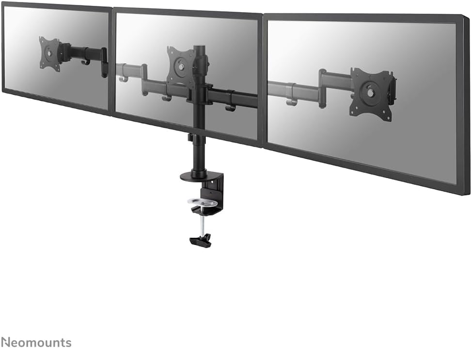 Newstar NM-D135D3BLACK Tilt/Turn/Rotate Triple Desk Mount (clamp) for three 10-27" Monitor Screens, Height Adjustable - Black