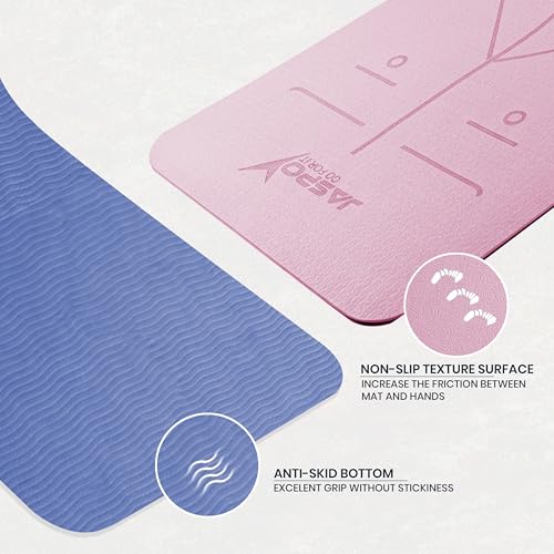Image of JASPO Ease Yoga Mat 6mm Extra Wide with Carry Strap & Bag, Non-Slip Anti-Skid Exercise Mat, Non-Toxic Latex-Free, Lightweight & Tear-Resistant Workout Mat for Yoga, Pilates, Meditation & Home Gym (6ft X 2.62ft) (Dark Pink)