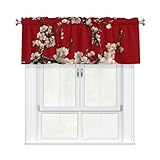 ZSUUGJ Cortinas de cocina estilo café con flores rojas para ventanas pequeñas, lavadero y decoración del hogar