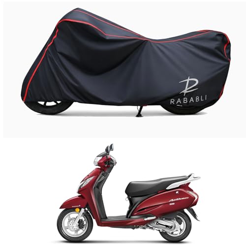 Image of Waterproof Bike Body Cover Compatible for | Honda Activa 125 | Taffeta Fabric, Red Piping Design, Bottom Elastic Fit | Dustproof, Sun UV & Rain Protection for All Bikes