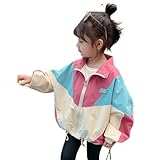 [TUTUJI] キッズ 女の子 ジャケット マウンテンパーカー ゆったり ジップアップパーカー フードなし ブルゾン ジャンパー コート スプリングコート アウター 子供服 ジュニア 女児 コーデ 通園 通学 可愛い 春秋冬 (JP, 身長, 100, パープル(裏起毛))