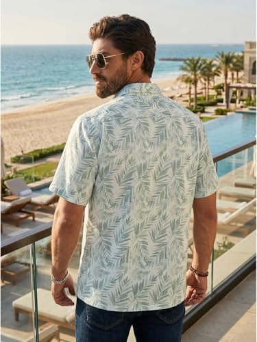 Image of BROWN CULTURE Men's Cotton Blend Printed Shirt with Spread Collared Neck Half Sleeves Oversized Straight Hem Length and Button Down Closure | Formal Shirts for Men