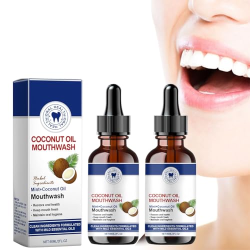 Aceite Blanqueador,2pcs Enjuague Bucal Aceite Blanqueador Natural,Enjuague Bucal Con Aceite De Coco,Coconut Pulling Oil,Aceite de Coco Enjuague Bucal,para Blanquear Los Dientes