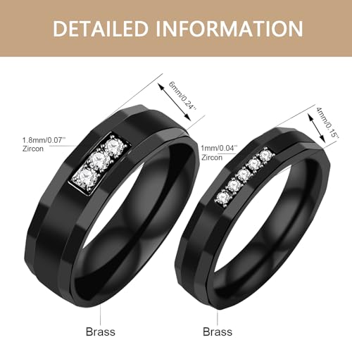 Uloveido 6mm Black Stainless Steel Brick Pattern Couples Rings - Romantic Matching Wedding Bands Set Engagement Ring for Men Y4034 (Men Size 11)