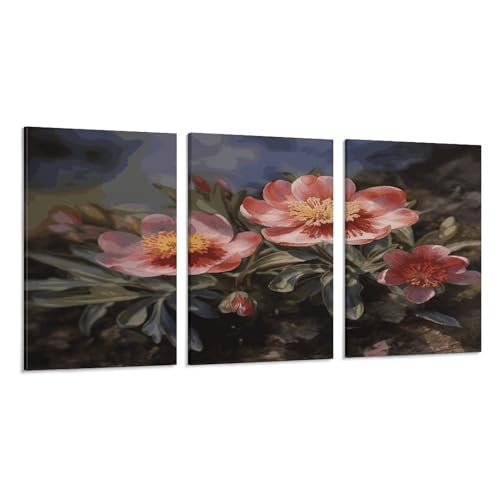 Toile murale fleurs printanières en 3 panneaux verticaux pour salon
