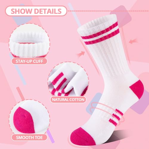 Comfoex 10 Pairs Girls Crew Long Athletic Socks for 4-6 6-8 8-10 Years Old Kids Calf Sports Cotton Socks Half Cushioned3
