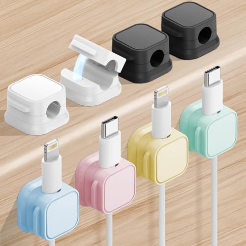 8 Pack Magnetic Cable Clips Desk Organizer Cable Management Phone Adhesive Charger Clips Wire USB Cord Manager Keeper for Home Office Desk Car Bedroom Nightstand Kitchen (Colorful)